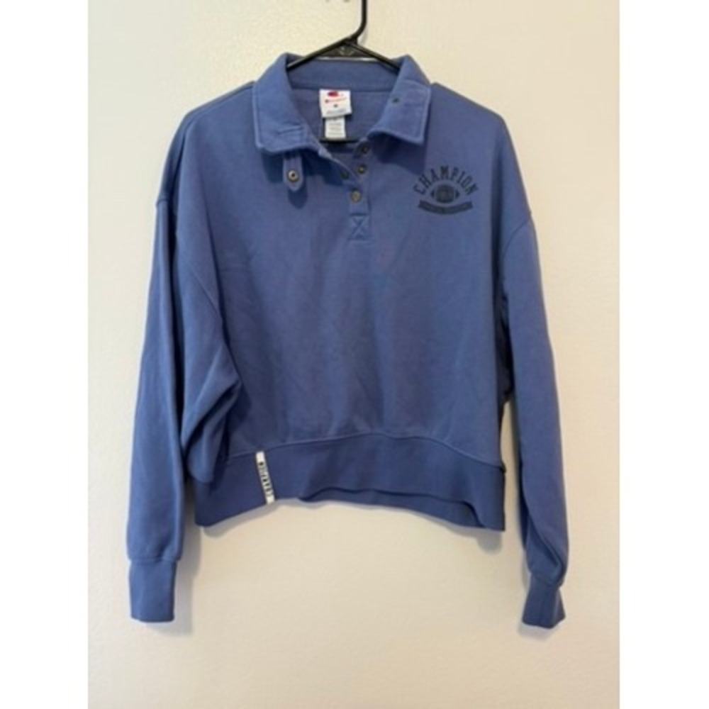 Champion Women Blue Cropped Polo Sweatshirt Physical Education Medium